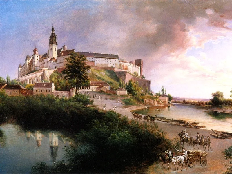 1802-Jan Nepomucen Głowacki - Lo stagno di Groblach e il porto sulla Vistola vicino a Wawel, 1845